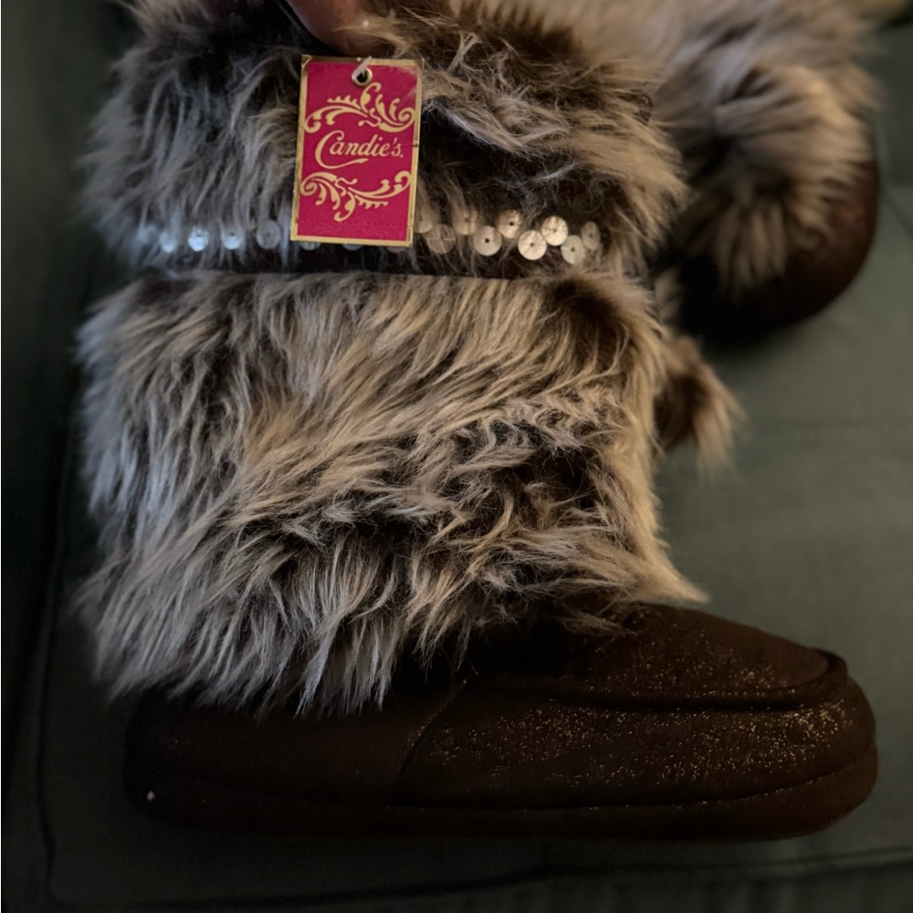 Candie's Faux Fur Slipper Boots with Sequins